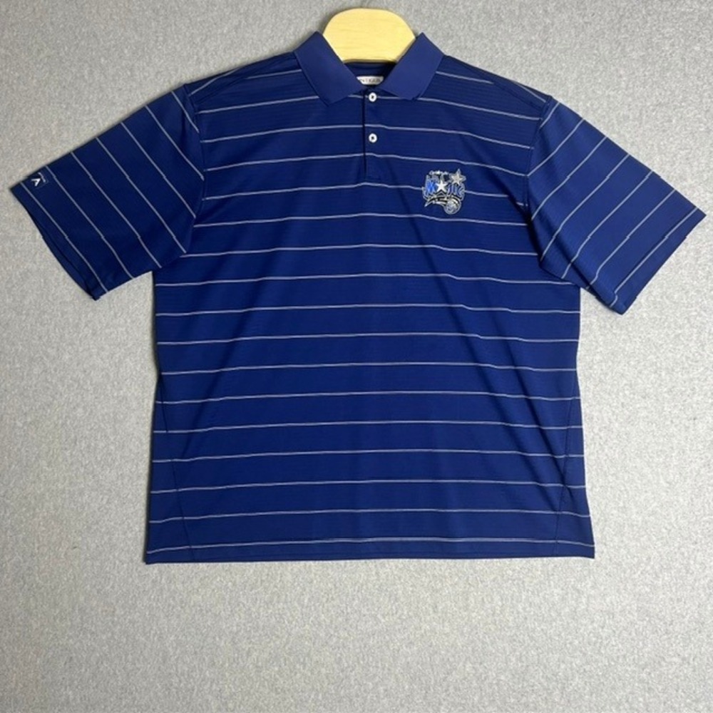 Antigua Men's Blue‎ Striped Orlando Magic NBA Short Sleeve Polo Shirt Size XL